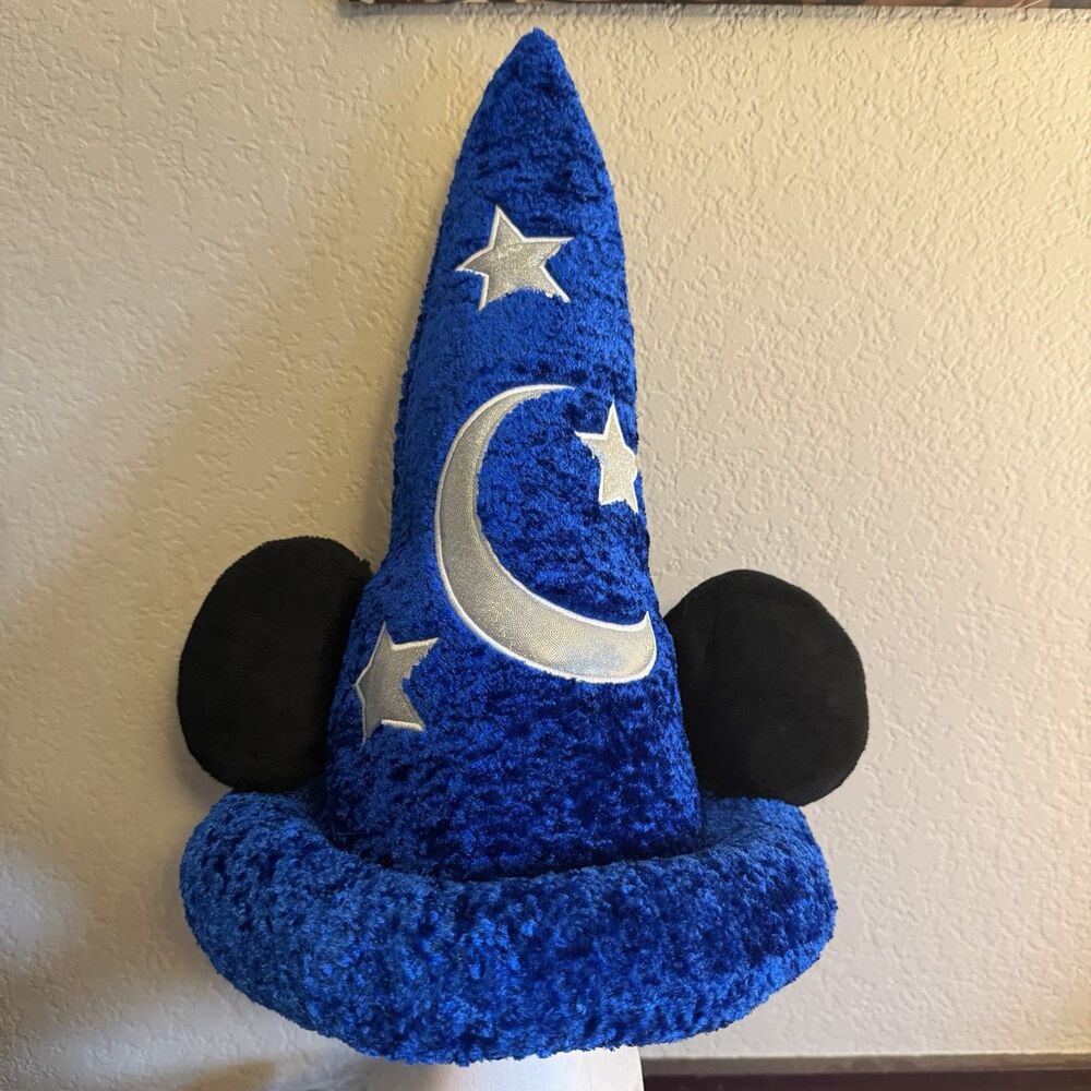 Disney Parks Sorcerer Mickey Mouse Wizard Hat Fantasia Blue Plush Ears Adult 16"